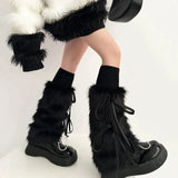 Anokhinaliza Kawaii Bow Knot Leg Warmers Thickened Imitation Rabbit Fur Women Leggings Boots Cover Lolita Punk Harajuku Party Accessories