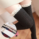 Anokhinaliza Sexy Medias Lace Up Long Knee Socks Women Over Knee Thigh High Stockings Fashion Ladies Girls Warm Sexy Blend Tights Black White