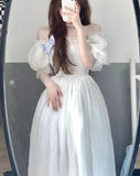 Anokhinaliza France Fairy Sweet Dress Women Vintage Evening Party Midi Dresses Casual Designer Chic Princess Retro White Dress