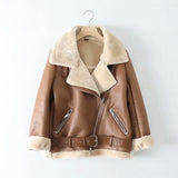 Anokhinaliza Winter Coats Women Thickness Faux Leather Fur Sheepskin Female Fur Leather Jacket Aviator Outwear Casaco Feminino