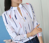 Anokhinaliza Women White Tops and Blouses Fashion Stripe Print Casual Long Sleeve Office Lady Work Shirts Female Slim Blusas