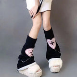 Anokhinaliza Punk Leg Warmers Pink Love Cross Knitted Socks Double Sided AB Leg Socks Harajuku Y2K Gothic Hot Girl Women Wide JK Accessories