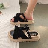 Anokhinaliza New Style Fairy Style Lady Summer Slippers Thick Platform Flat Sandals with Butterfly-Knot Summer Flip Flops Sandals Women