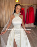 Anokhinaliza Fivsole Wedding Dresses Princess A-line Princesa O-neck Sleeveless Side Split With Pearls Satin Bridal Gowns Vestido De Noiva