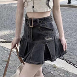 Anokhinaliza Y2K Women Korean Fashion Kawaii Retro Vintage Harajuku Mini Denim Skirt 2000s Gothic Grunge Jeans Alt Pleated Skirts Emo Clothes