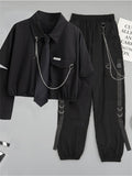 Anokhinaliza Female Set Woman 2 Pieces Pants Korean Fashion Chain Streetwear Harajuku Shirt+Sweat High Waist Y2k Aesthetic Two-piece Suit