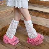 Anokhinaliza Y2K Star Lace Leg Socks Black pink Colored Sweet Leg Covers Wide Harajuku Japanese Knee High Boots Leg Cover JK Breathable Socks