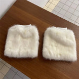 Anokhinaliza White Faux Fur Leg Warmer Sock Leggings Winter Jk Gothic Boots Socks Y2K Hot Girl Harajuku Y2k Lolita Boot Cover Foot Sleeve