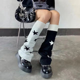 Anokhinaliza AB Star Knitted Leg Warmers Y2K Gothic Harajuku Women Japanese Socks Hot Girl Accessories High Tube Calf Socks Boots Cover Socks