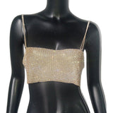 Anokhinaliza Sequin Shiny Crystal Chain Tank Top Glitter Metal Mesh Halter Metallic Strap Crop Tops Festival  Party Sexy Women Outfits