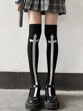 Anokhinaliza 1 pair of cross long tube JK socks printed knee length socks velvet material performance Cos stockings Lolita stockings