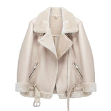 Anokhinaliza Winter Coats Women Thickness Faux Leather Fur Sheepskin Female Fur Leather Jacket Aviator Outwear Casaco Feminino