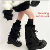 Anokhinaliza Kawaii Bow Knot Leg Warmers Thickened Imitation Rabbit Fur Women Leggings Boots Cover Lolita Punk Harajuku Party Accessories