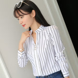 Anokhinaliza Women White Tops and Blouses Fashion Stripe Print Casual Long Sleeve Office Lady Work Shirts Female Slim Blusas