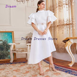 Anokhinaliza prom dresses tutu quince dresses  dama dresses Scoop Tea Length Cocktail Dresses White Short Sleeve with Sashes Jersey Women's Dress Spring Zipper Back Robes De Cocktail