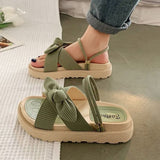 Anokhinaliza New Style Fairy Style Lady Summer Slippers Thick Platform Flat Sandals with Butterfly-Knot Summer Flip Flops Sandals Women