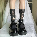 Anokhinaliza Gothic Ripped Mid Tube Socks Hand Cut Pile Pile Socks Knitted Socks Y2k Hot GirlWomen Punk Harajuku Clothing Accessories