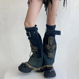 Anokhinaliza Punk Gothic Cross Denim Leg Warmers Harajuku Boot Cuffs Sock Y2K Star Strap Leg Covers Personalized Calf Socks Y2k Accessories