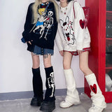 Anokhinaliza Legwarmers Skeleton Japanese Jk Knitted Leg Warmer Red Heart Lolita Stockings Punk Harajuku Long Cable Knit Socks Flared Socks