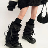 Anokhinaliza Kawaii Bow Knot Leg Warmers Thickened Imitation Rabbit Fur Women Leggings Boots Cover Lolita Punk Harajuku Party Accessories