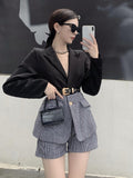 Anokhinaliza mid size graduation outfit romantic style teen swag clean girl ideas 90s latina aesthetic freaknik tomboy swaggy going out Korean Elegant Patchwork Plaid Two Piece Set For Women Lapel Long Sleeve Sashes Blazer Shorts Casual Sets Female