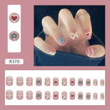 Anokhinaliza 24pcs/box Fake Nails Press on Short Reusable with Designs Set French Artificial Pink kawaii False Tipsy Stick-on Nails Tips Art