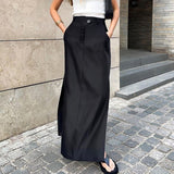 Anokhinaliza Black Skirt Women Autumn Streetwear High Waisted Pencil Long Skirts Dress Femme Casual Split Vintage Silk Skirt