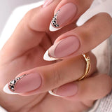 Anokhinaliza 24Pcs Almond False Nails Long French Stiletto Fake Nails with Leopard Print Design Full Cover Press on Nails Tips Manicure