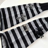 Anokhinaliza Cross Punk Leg Warmers Knitted Striped Harajuku Y2K Punk Spider Pendant Paper Clip Halloween Accessories Dark for JK Women sock