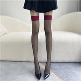 Anokhinaliza Women Stockings Thigh High Red Edge Transparent Sexy Black Silk Sockings Appear Slim Ultra-thin Leg Socks Thigh High For Women