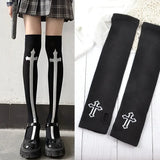 Anokhinaliza Skull Stockings Gloves Set Punk Women Harajuku Dark Gothic Y2K Long Socks Knee Lolita Girls High Socks Cosplay Accessories