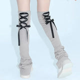 Anokhinaliza Back Strap Leg Socks Vintage Sports Leg Warmers Y2K Women Long Calf Socks Harajuku Ballet Leg Covers Punk Clothing Accessories