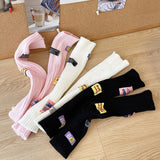 Anokhinaliza Pink Girl Fingerless Gloves Colorful Letter Label Y2k Girl Cute Arm Covers Arm Warmer Harajuku Cuffs Knitted Warm JK Accessories