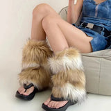 Anokhinaliza Punk Imitation Fur Leg Warmers Winter Retro Modern Hot Girl Leg Cover Y2k Faux Fur Boots Socks Plush Socks Y2k Furry Socks