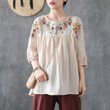Anokhinaliza White Tunic Linen Shirt Women Vintage Clothes Cotton High quality Embroidery Blouse Plus size Ladies Tops Casual