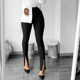 Flare Pants Women Front Slit Slim Fit Flare Pants Solid Color High Waist Trousers Elegant Office Ladies Trousers Streetwear