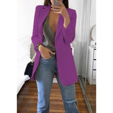 CINESSD Office Lady Blazer Coats Lapel Long Sleeve Solid Cardigan Jackets Black Plus Size Lining Pocket Suits Blazer 17 Colors