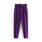 Anokhinaliza Hot Sale Women candy color pants purple orange beige color chic business Trousers female fake zipper pantalones mujer pants