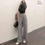 Anokhinaliza Retro Solid Color Wild Straight Wide Leg Pants Female Spring New Korean Fashion High Waist Casual Long Pants