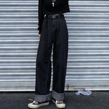 Black High Waist Jeans Women's Autumn and Winter Korean Ins Retro Wide Leg Mop Loose Straight Trousers Fashion Pants