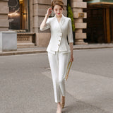 Anokhinaliza High Quality Casual Women's Suit Pants Two Piece Set new summer elegant ladies white blazer jacket business attire