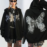 Anokhinaliza New Y2k Aesthetic Women Hip Hop Hoodies Butterfly Printed Zip-up Jacket  Female Goth Harajuku Grunge Punk Streetwear Coat