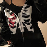 Anokhinaliza Y2K Gothic Harajuku Hooded Sweatshirt Women Skull Printed Goth Grunge Coat Top Korean Loose Long Sleeve Female Jacket