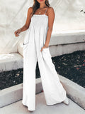 Anokhinaliza 2022baseball game tomboy style swaggy outfits easter women cochella going out classic style edgy style brunch cuteWomen Strap Loose Jumpsuit Summer Casual Wide Leg Pants Solid Dungaree Bib Overalls Sleeveless Pocket Jumpsuits Women Streetwear