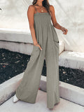 Anokhinaliza 2022baseball game tomboy style swaggy outfits easter women cochella going out classic style edgy style brunch cuteWomen Strap Loose Jumpsuit Summer Casual Wide Leg Pants Solid Dungaree Bib Overalls Sleeveless Pocket Jumpsuits Women Streetwear